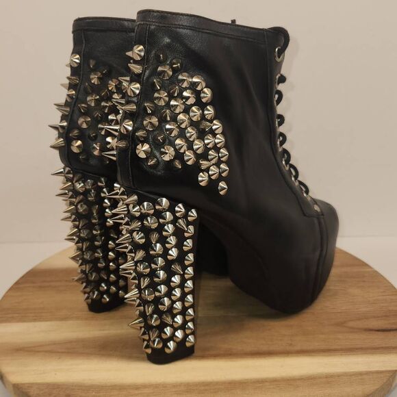 Jeffrey Campbell SPIKE Women's High Heel Booties Size 6.5 Black / Metal Spikes - Picture 4 of 12